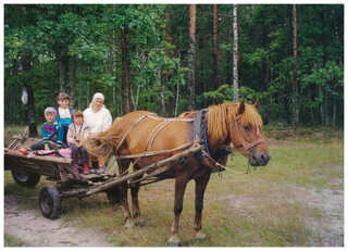 Yevheniia Shchur with her children, Litvytsia, 2000